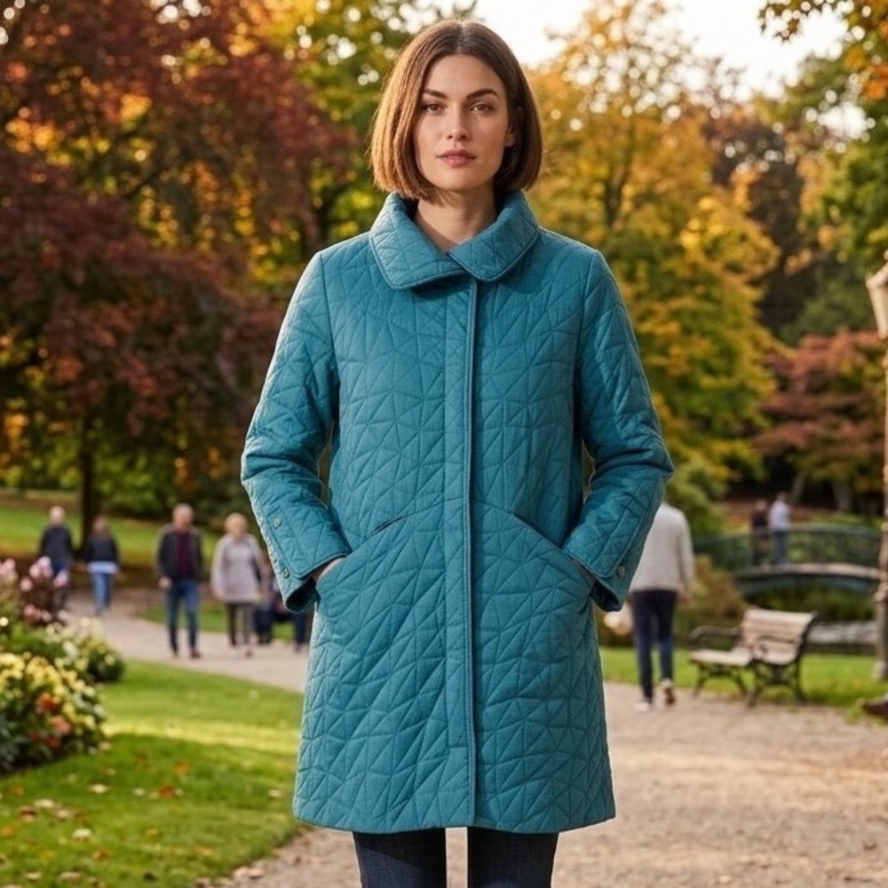 Liv by Habitat Clothes Teal Blue Geometric Quilted Funnel Neck Jacket - Size M